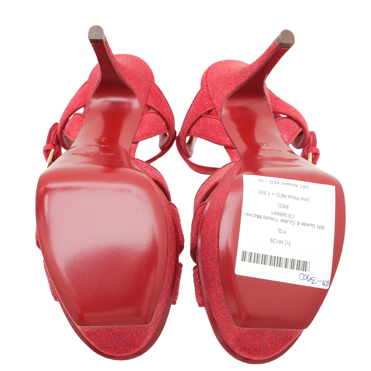 YSL Red Suede & Glitter Tribute Mid Heel 36-YSL-THE CLOSET
