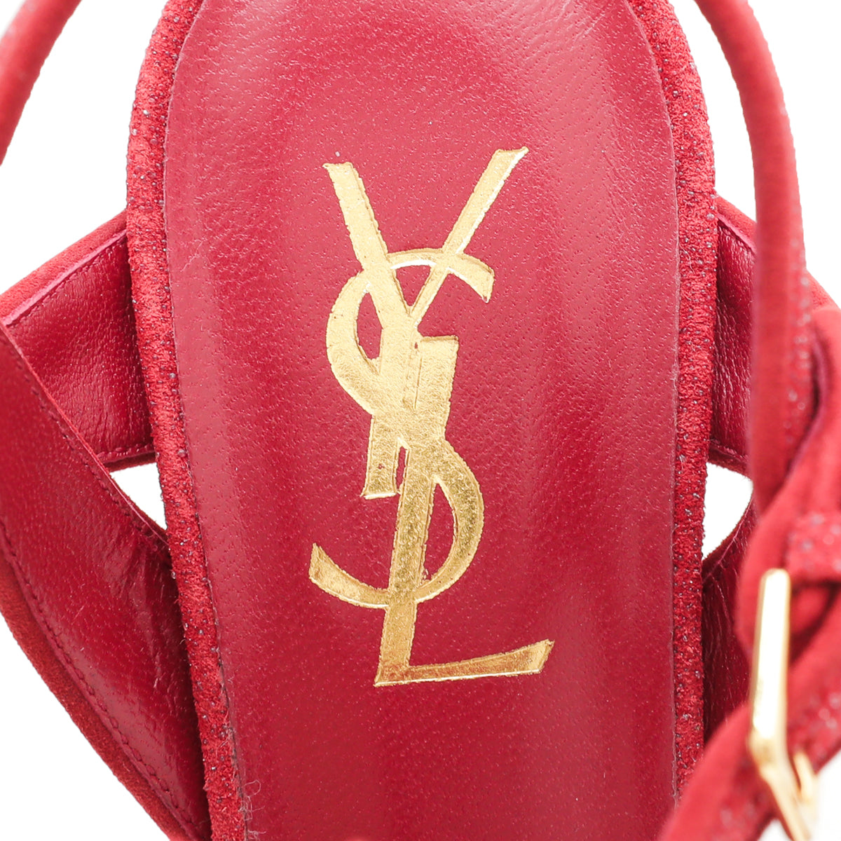 YSL Red Suede & Glitter Tribute Mid Heel 36-YSL-THE CLOSET