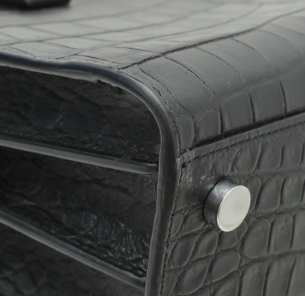 YSL Black Croc Embossed Sac De Jour Bag-YSL-THE CLOSET