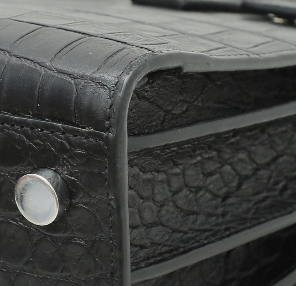 YSL Black Croc Embossed Sac De Jour Bag-YSL-THE CLOSET