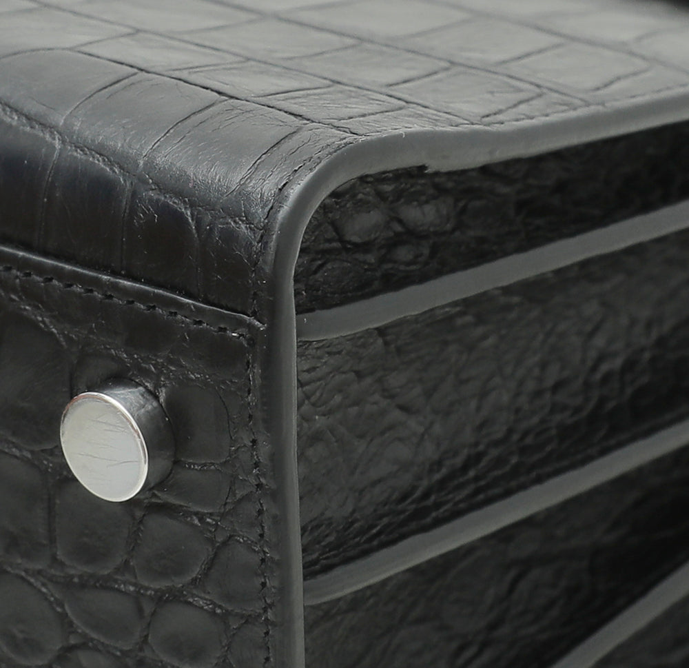 YSL Black Croc Embossed Sac De Jour Bag-YSL-THE CLOSET