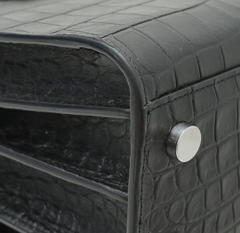 YSL Black Croc Embossed Sac De Jour Bag