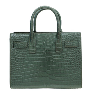 YSL Green Croc Embossed Sac De Jour Bag