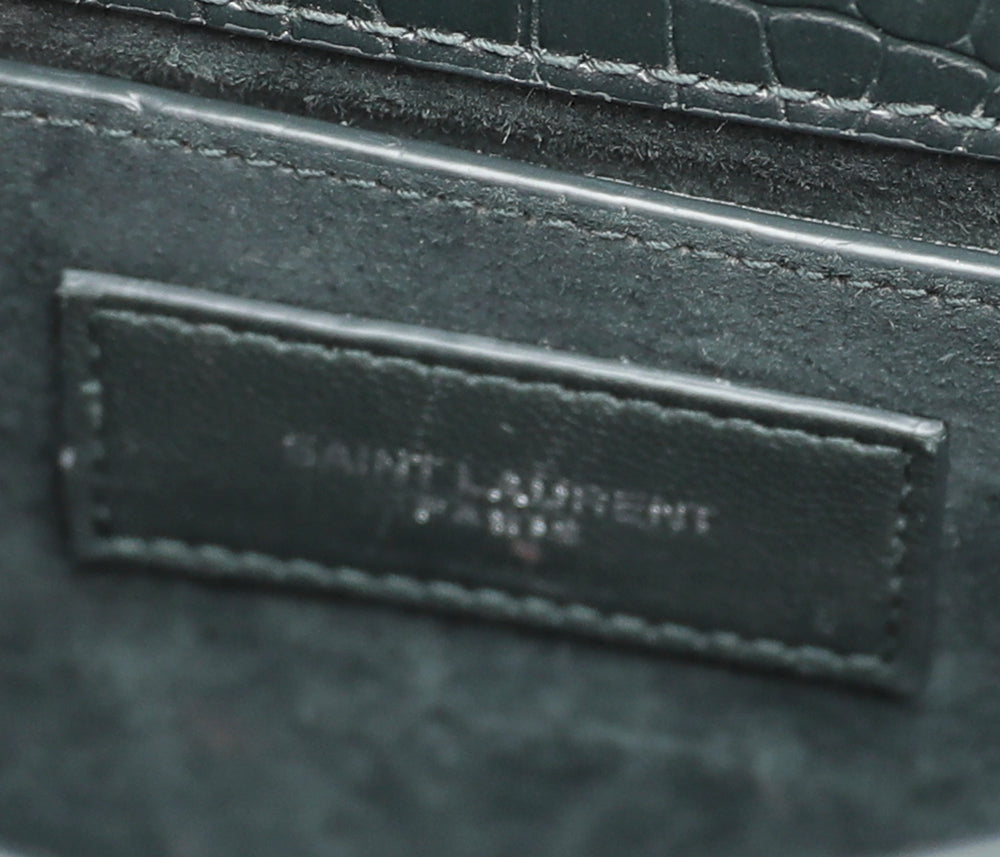 YSL Dark Green Croc Embossed Sunset Bag-YSL-THE CLOSET
