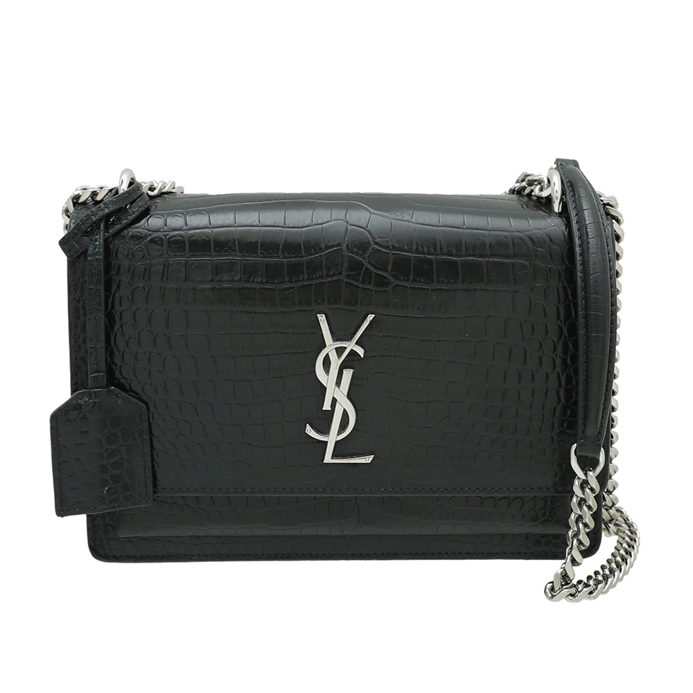 YSL Dark Green Croc Embossed Sunset Bag - Main Image