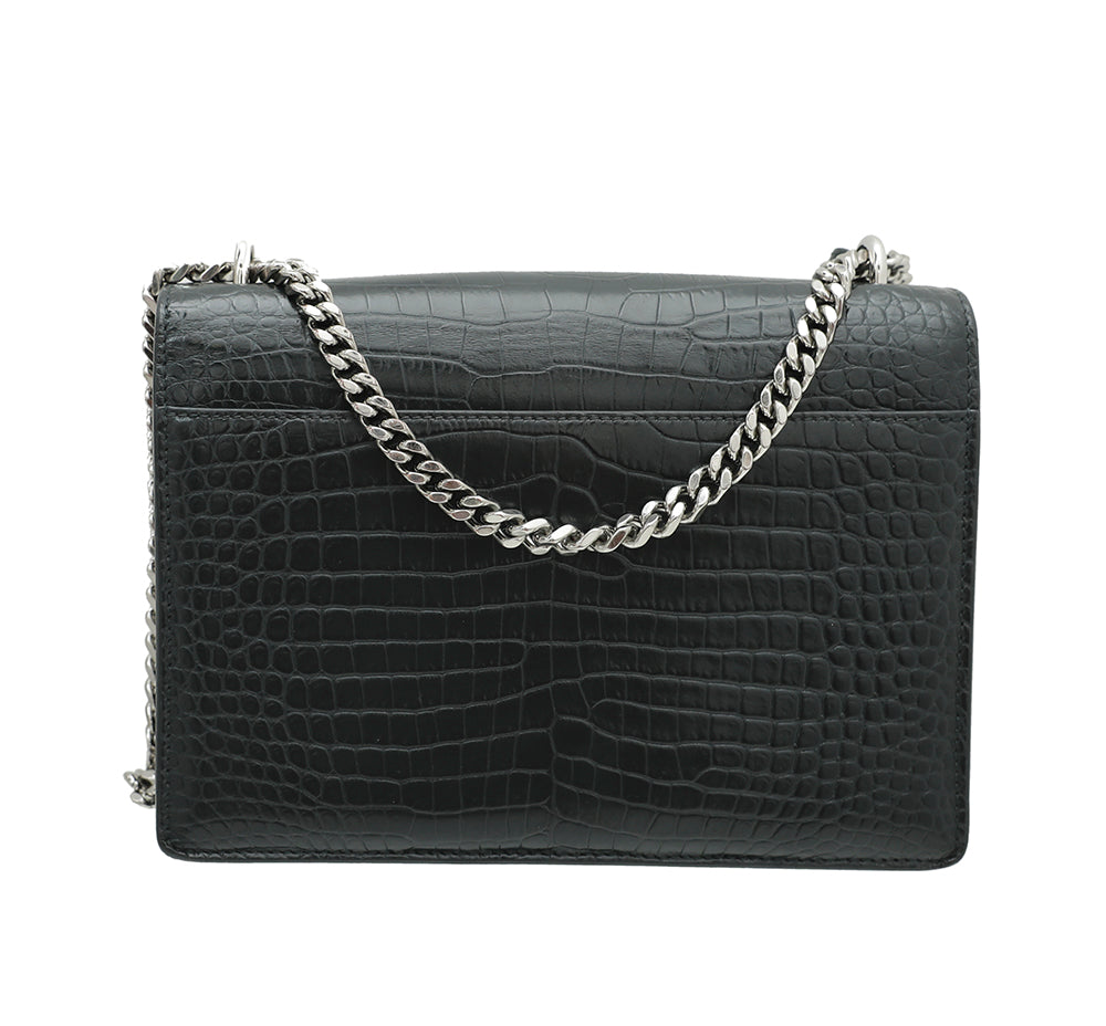 YSL Dark Green Croc Embossed Sunset Bag-YSL-THE CLOSET