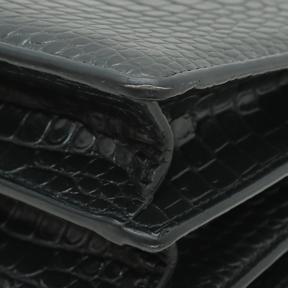 YSL Dark Green Croc Embossed Sunset Bag-YSL-THE CLOSET