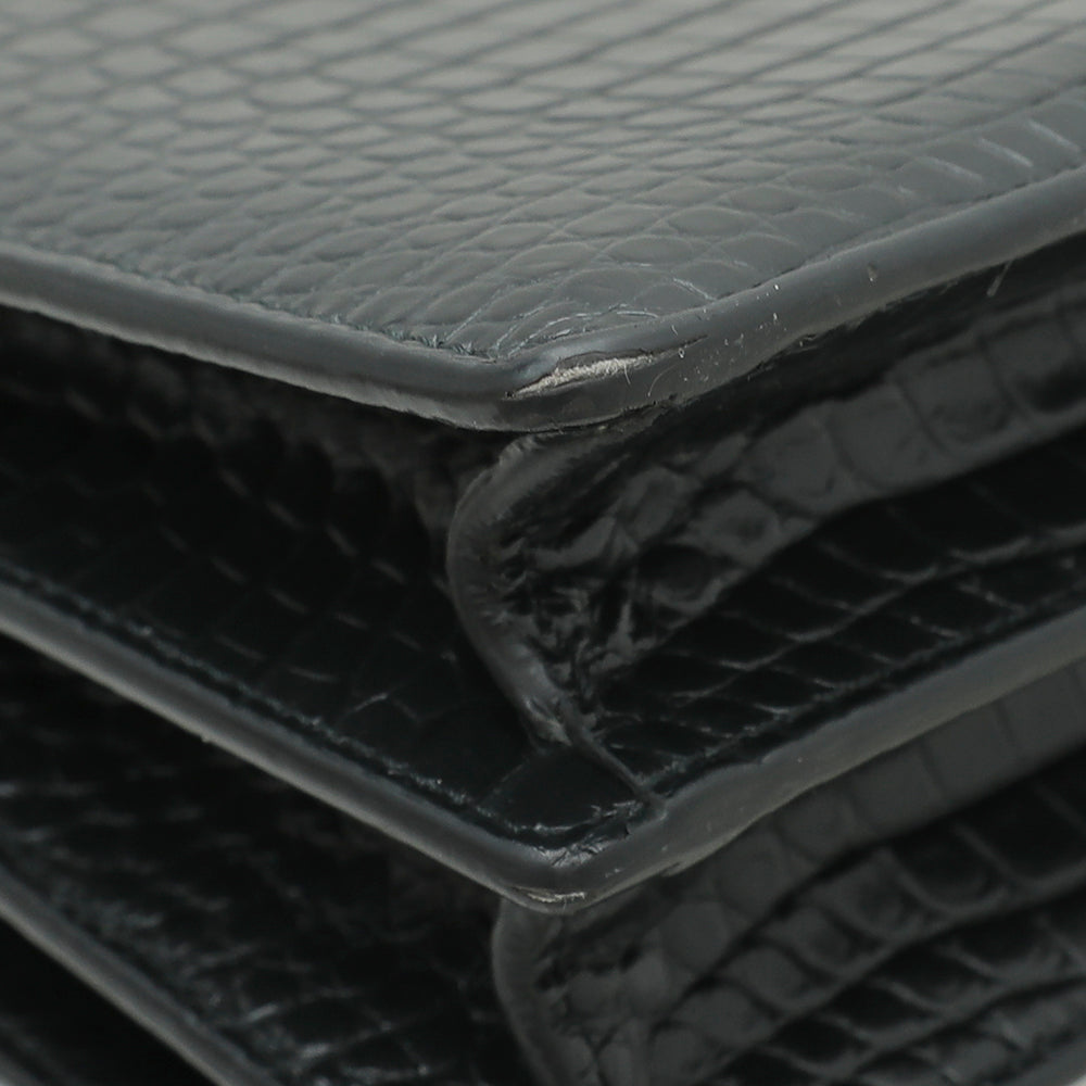 YSL Dark Green Croc Embossed Sunset Bag-YSL-THE CLOSET