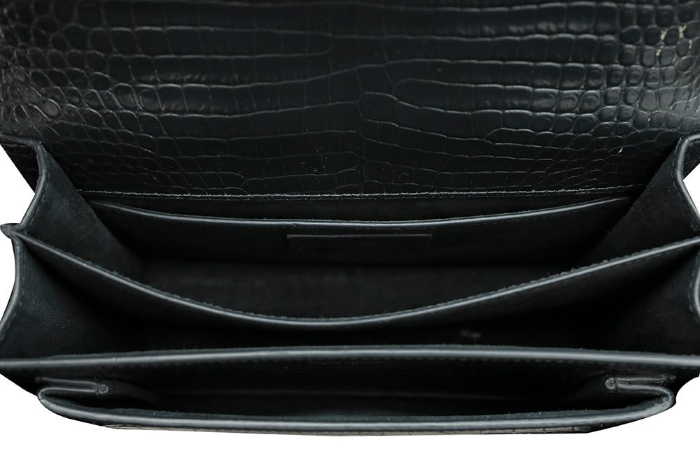 YSL Dark Green Croc Embossed Sunset Bag-YSL-THE CLOSET