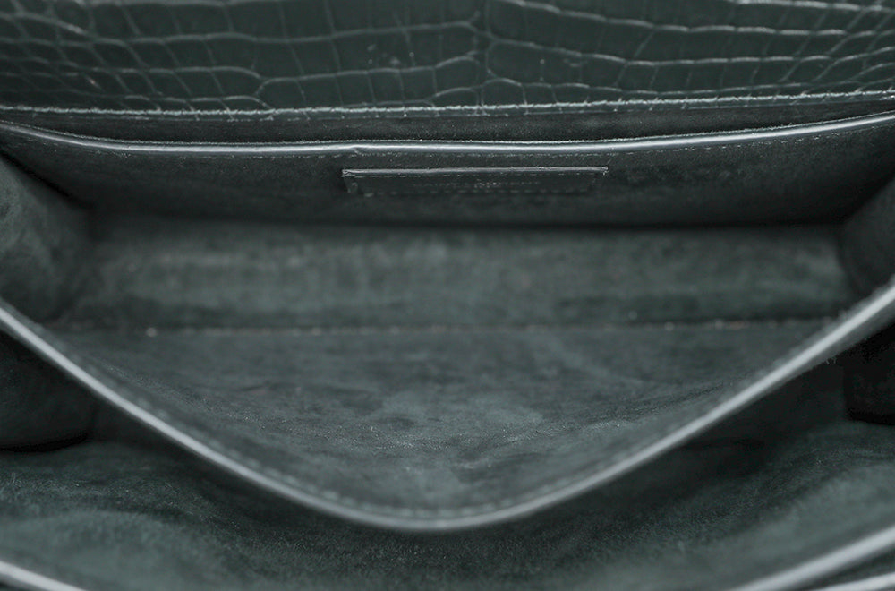 YSL Dark Green Croc Embossed Sunset Bag-YSL-THE CLOSET