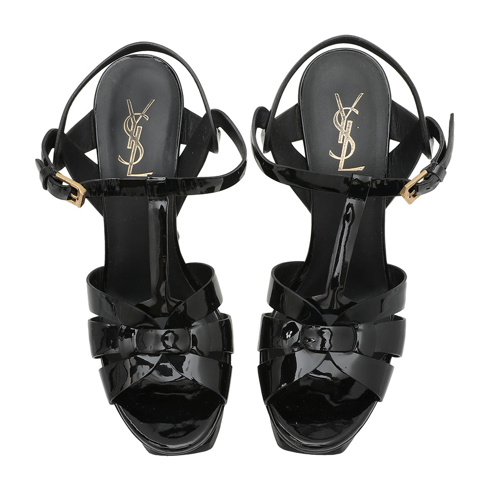 YSL Black High Heeled Tribute Sandals 38.5-YSL-THE CLOSET