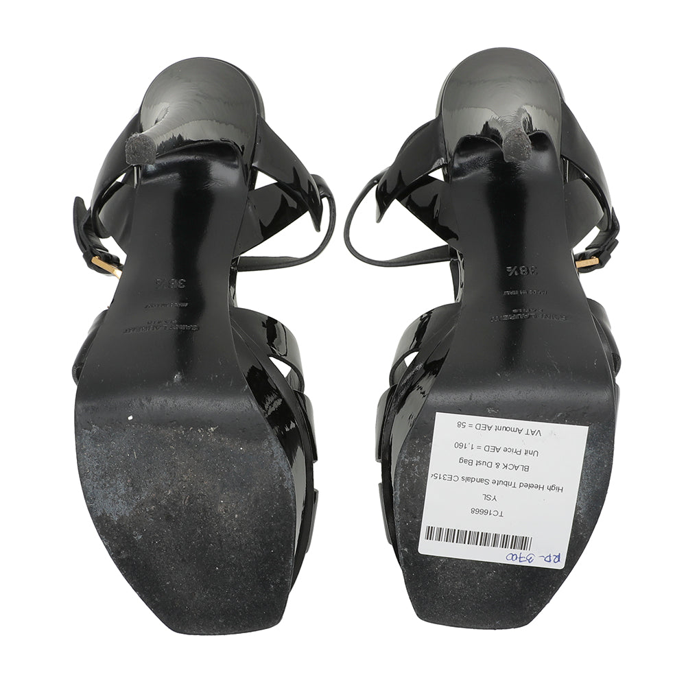 YSL Black High Heeled Tribute Sandals 38.5-YSL-THE CLOSET