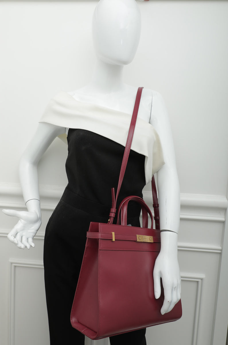 YSL Burgundy Manhattan Small Tote Bag-YSL-THE CLOSET