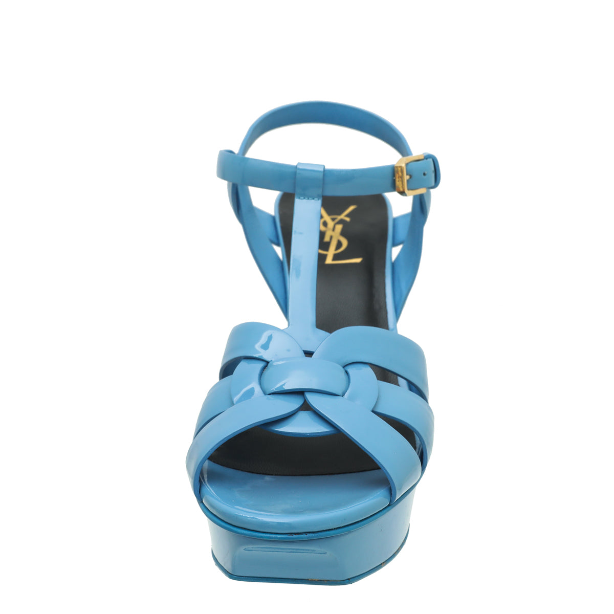 YSL Blue Mid Heel Tribute Sandals 38.5-YSL-THE CLOSET