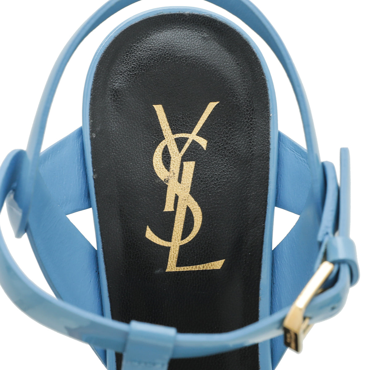 YSL Blue Mid Heel Tribute Sandals 38.5-YSL-THE CLOSET