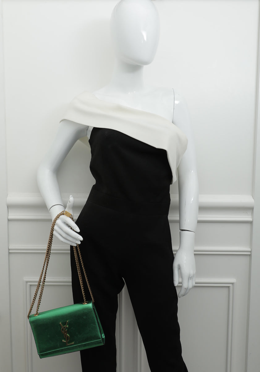 YSL Metallic Green Monogram Kate Chain Small Bag-YSL-THE CLOSET