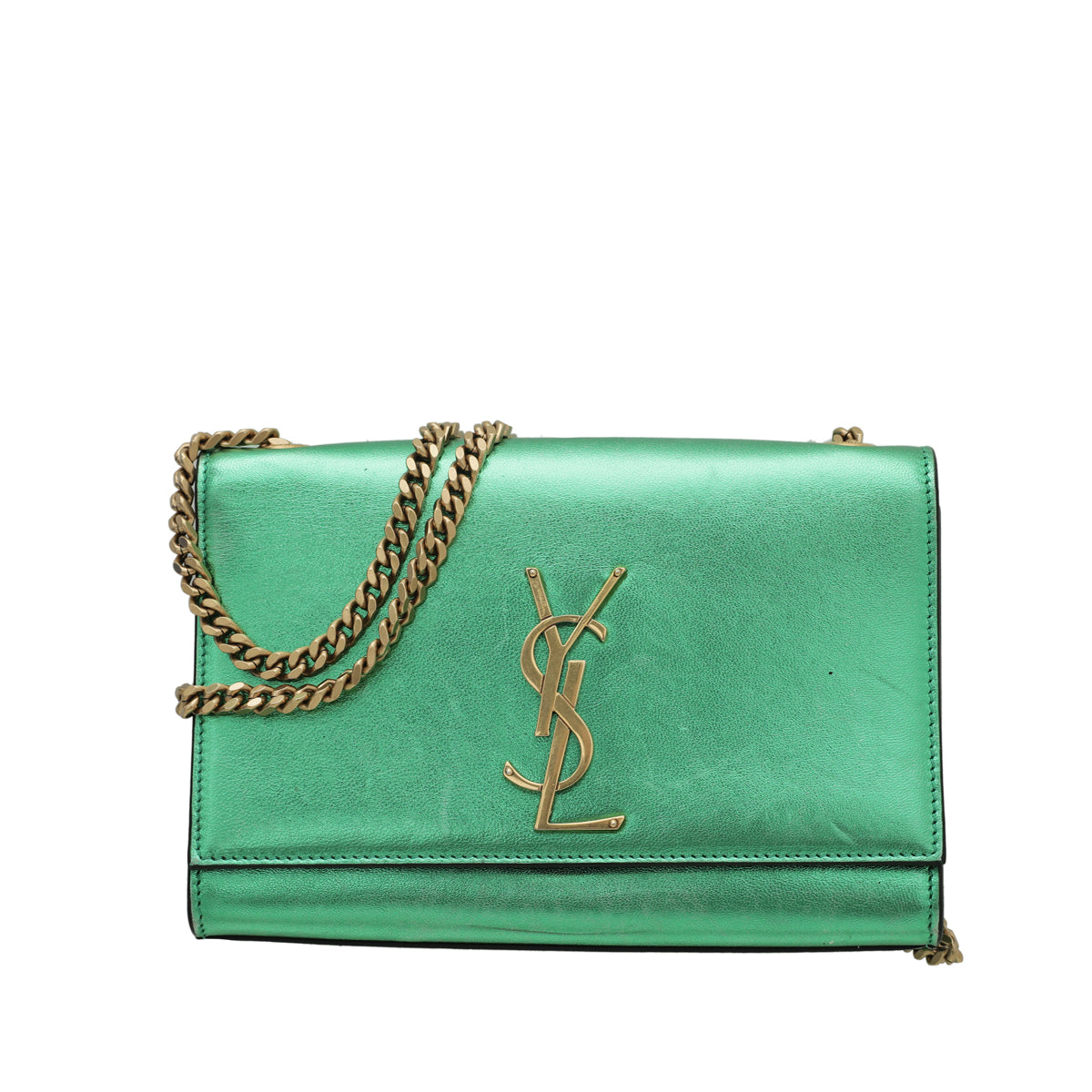 YSL Metallic Green Monogram Kate Chain Small Bag