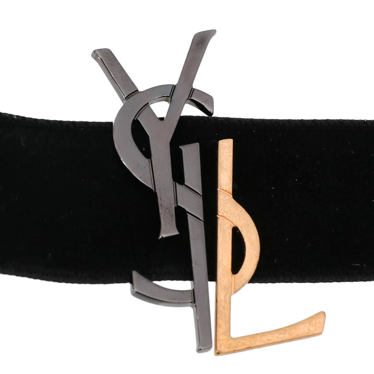YSL Black Monogram Velvet Logo Choker Necklace-YSL-THE CLOSET