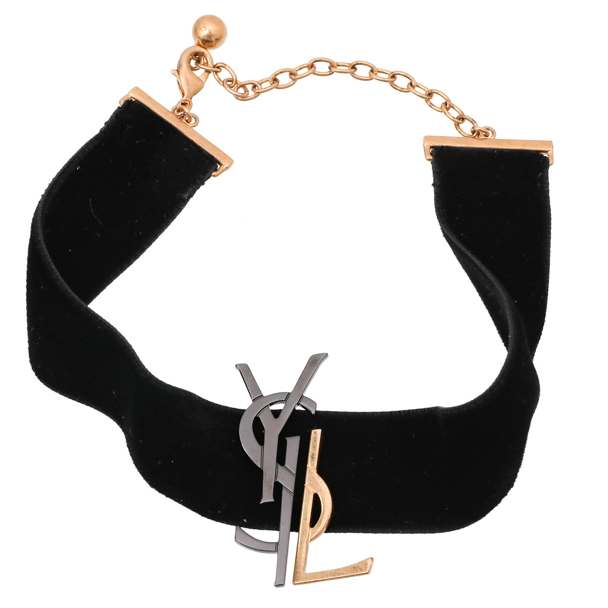 YSL Black Monogram Velvet Logo Choker Necklace-YSL-THE CLOSET
