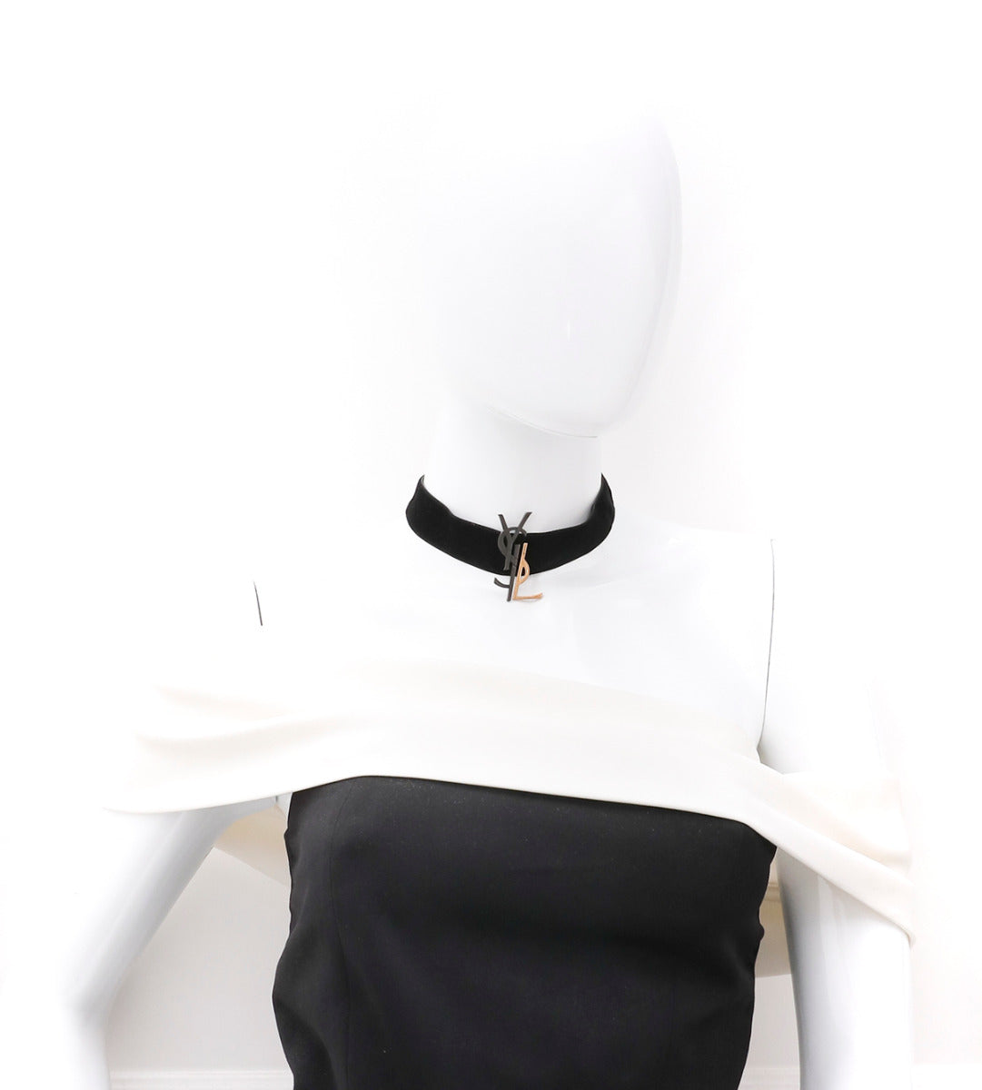 YSL Black Monogram Velvet Logo Choker Necklace-YSL-THE CLOSET