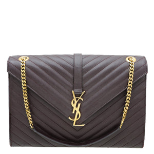 YSL Burgundy Monogram Satchel Flap Large Bag