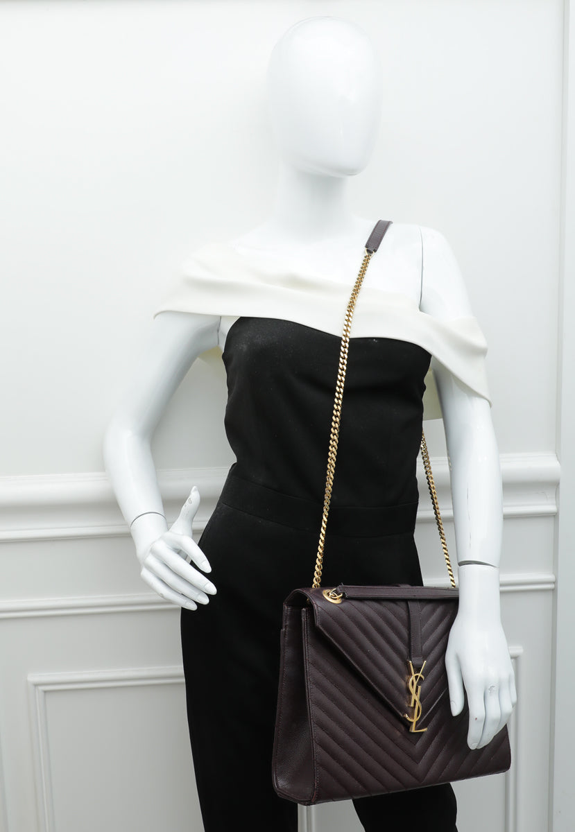 YSL Burgundy Monogram Satchel Flap Large Bag – The Closet