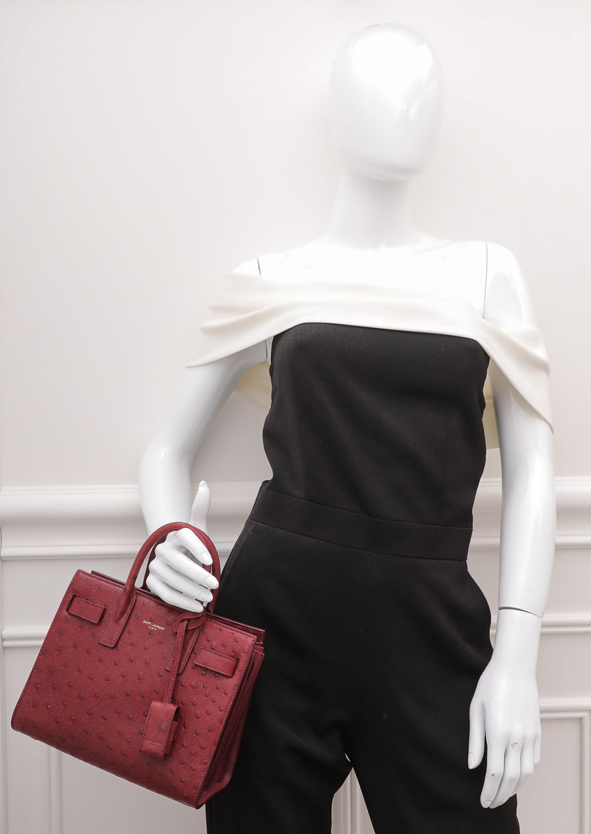 YSL Bordeaux Nano Ostrich Sac De Jour Bag-YSL-THE CLOSET