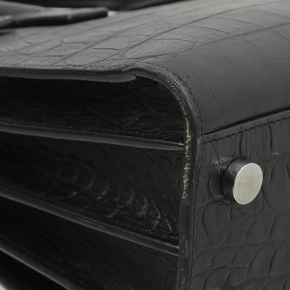 YSL Black Croc Embossed Sac De Jour Nano Bag