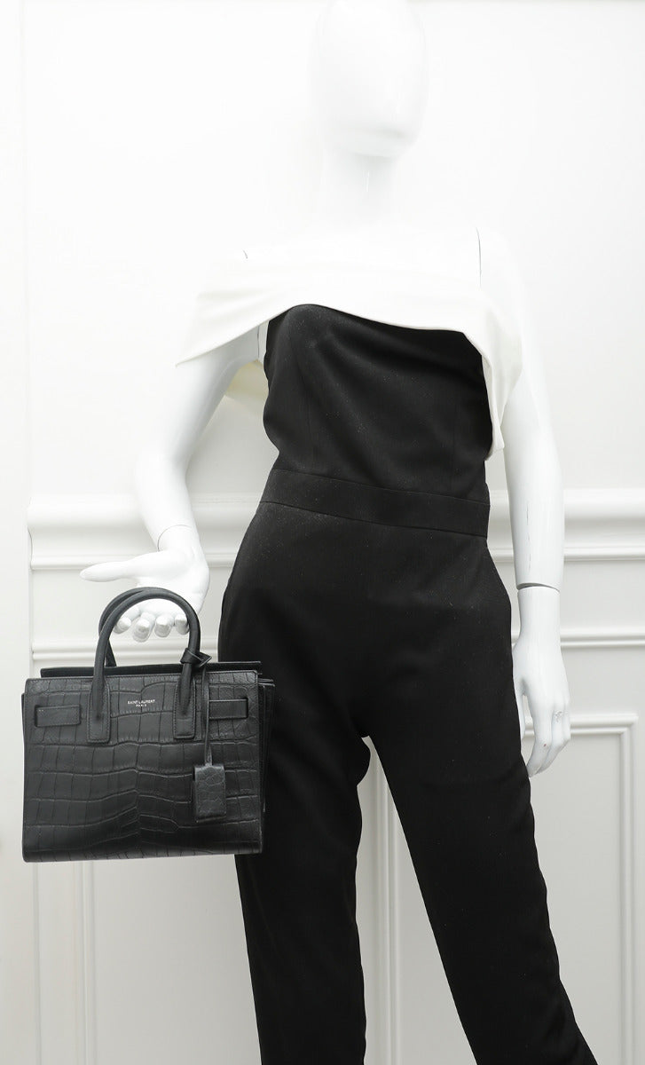 YSL Black Croc Embossed Sac De Jour Nano Bag-YSL-THE CLOSET