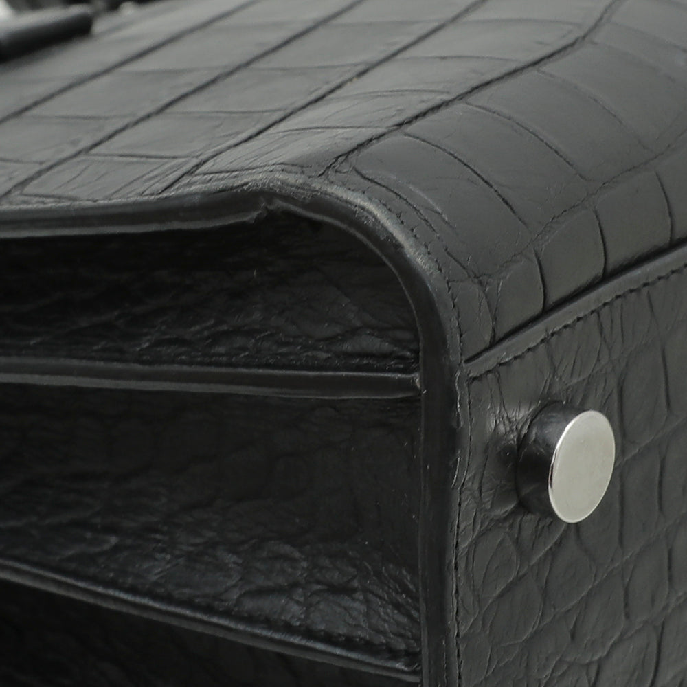 YSL Black Croc Embossed Sac De Jour Nano Bag