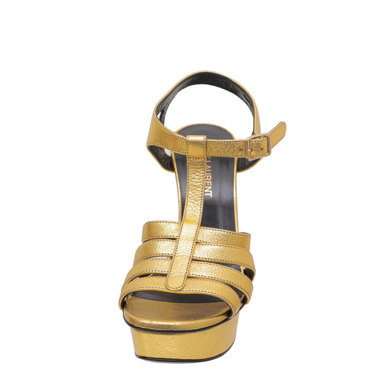 YSL Metallic Gold Strappy T-Strap Sandals 36.5
