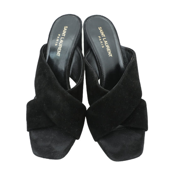 YSL Black Suede Loulou Mules 37.5