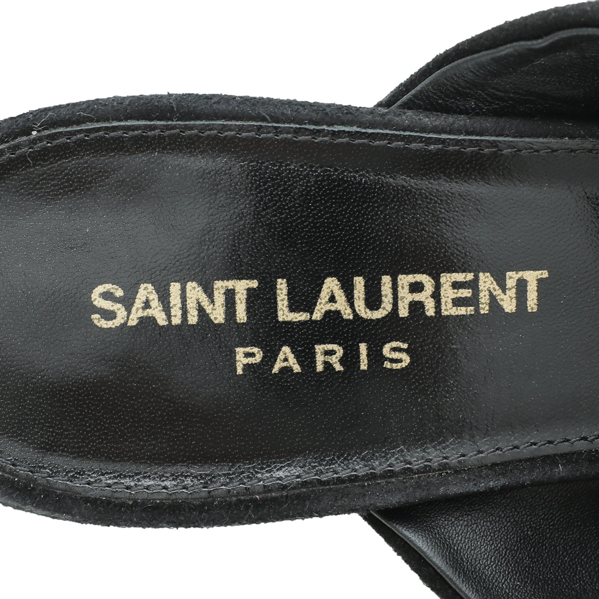 YSL Black Suede Loulou Mules 37.5