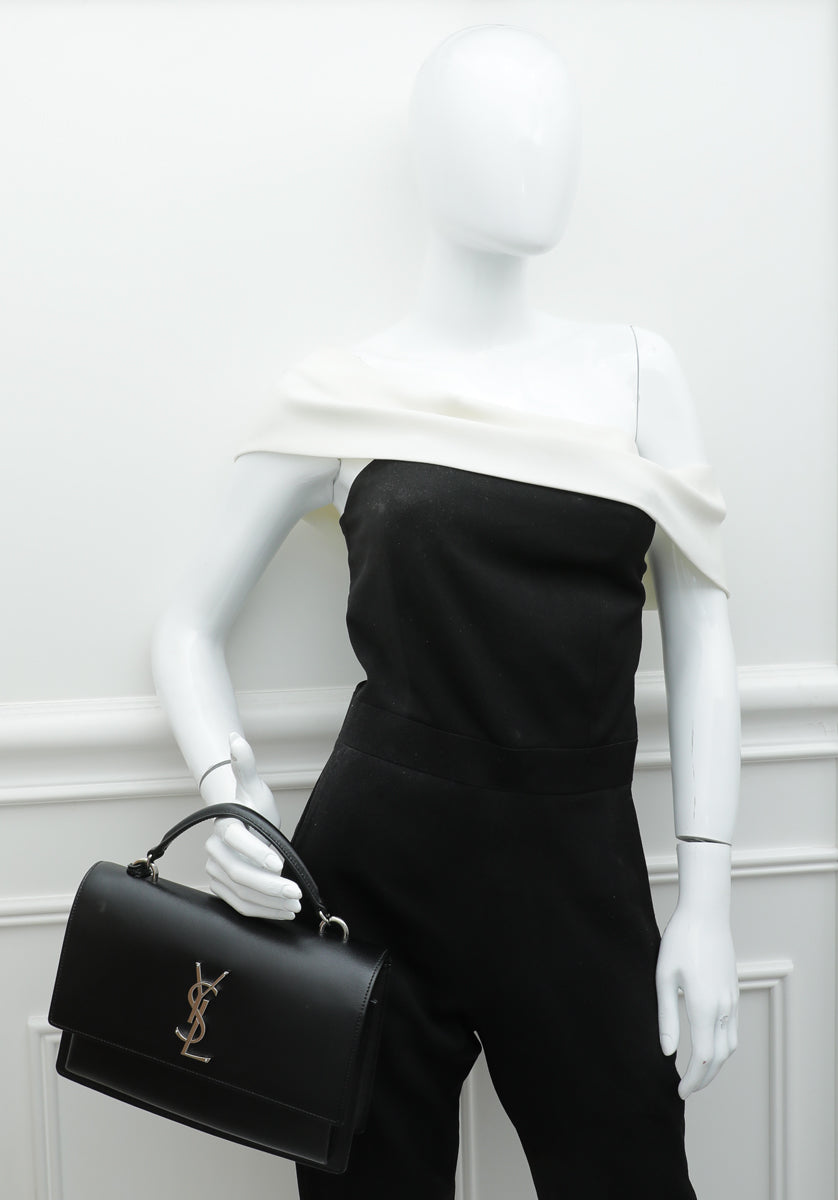 YSL 25S SUNSET BAG 22 IN BLACK CALFSKIN SILVER HARDWRE