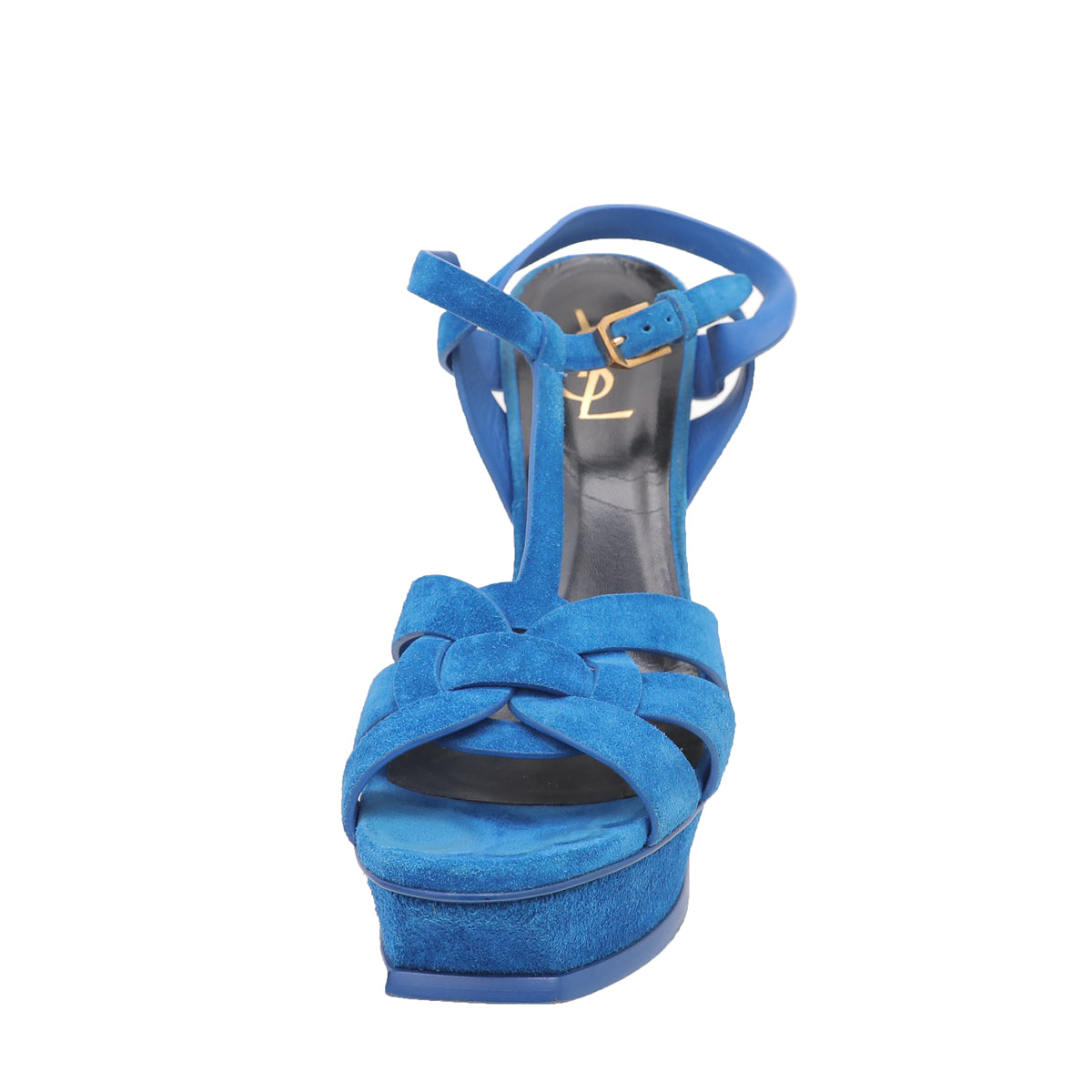 YSL Royal Blue Velvet Tribute Sandals 40-YSL-THE CLOSET