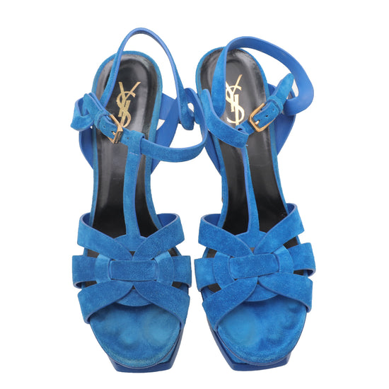 YSL Royal Blue Velvet Tribute Sandals 40