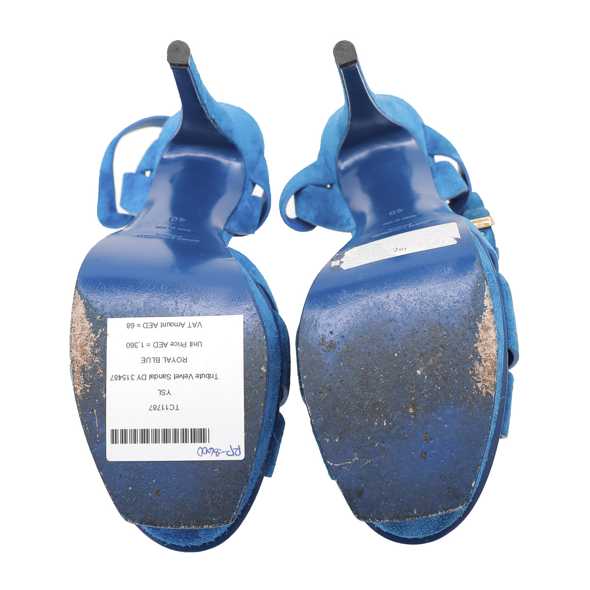 YSL Royal Blue Velvet Tribute Sandals 40-YSL-THE CLOSET