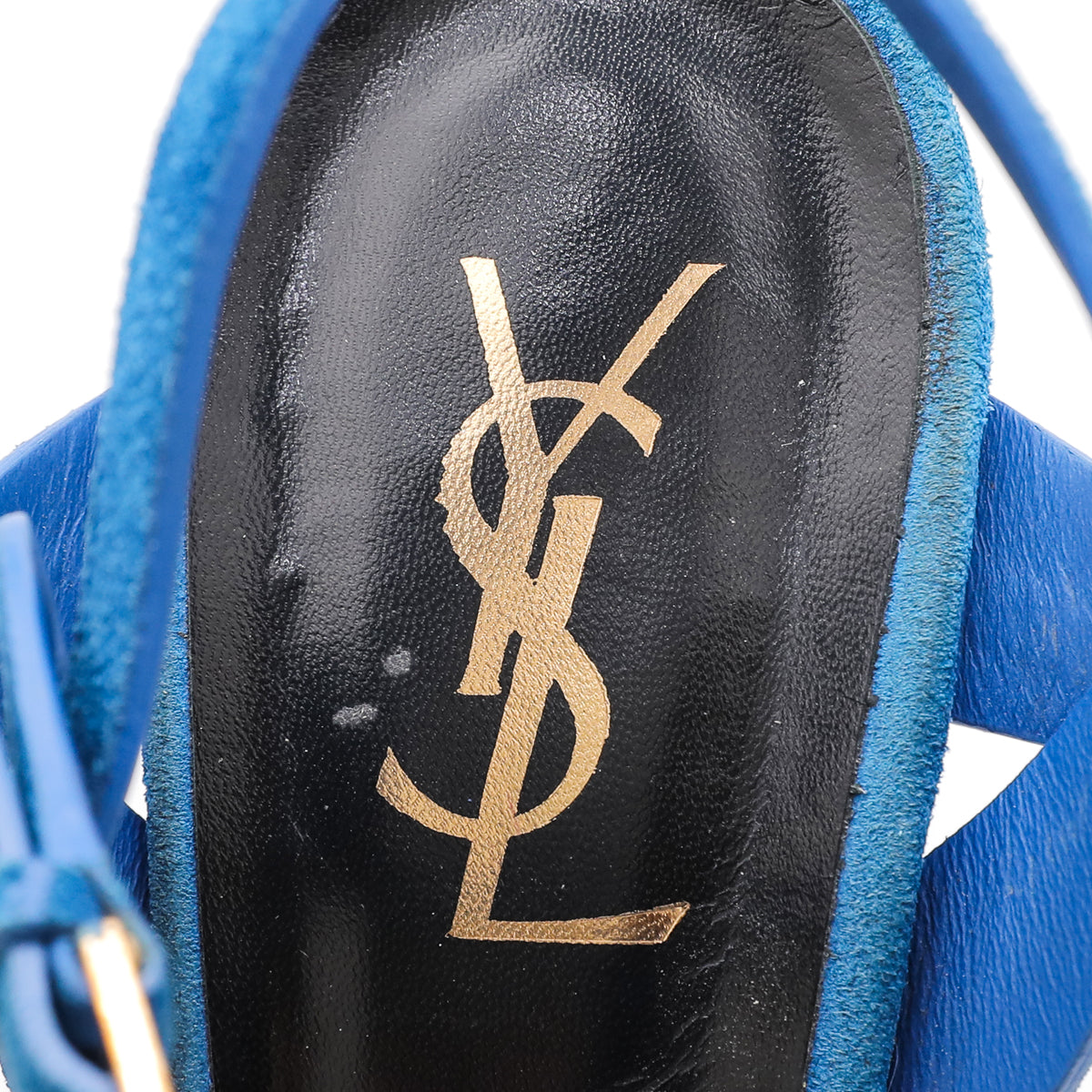 YSL Royal Blue Velvet Tribute Sandals 40-YSL-THE CLOSET